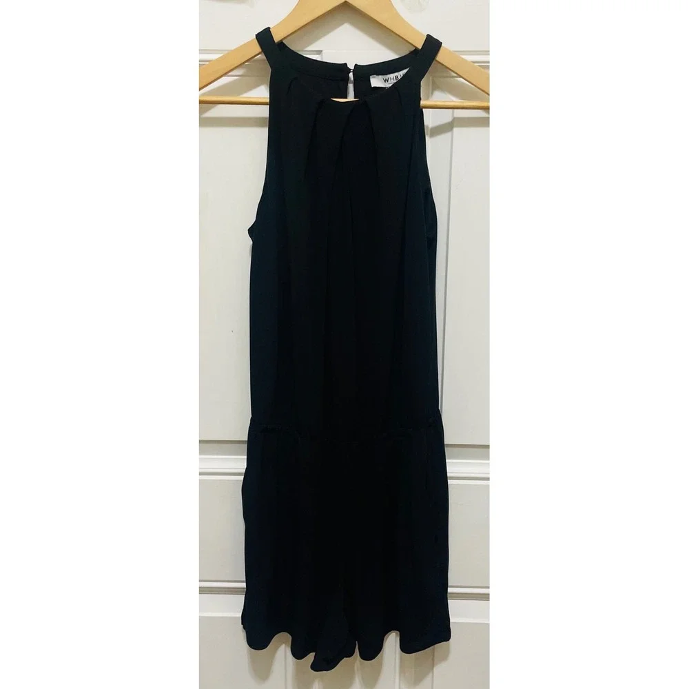 WHBM‎ Black Halter Romper Sleeveless Keyhole Casual Jumpsuit XXS